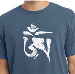 Mens Yoga Shirt White Tibetan Om Pigment Dyed