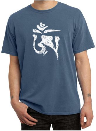 Mens Yoga Shirt White Tibetan Om Pigment Dyed