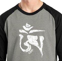 Mens Yoga Shirt White Tibetan Om Raglan Tee T-Shirt