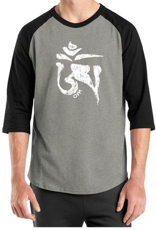 Mens Yoga Shirt White Tibetan Om Raglan Tee T-Shirt