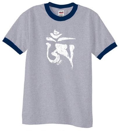 Mens Yoga Shirt White Tibetan Om Ringer Tee T-Shirt