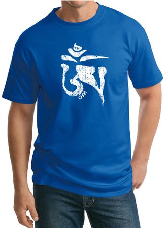 Mens Yoga Shirt White Tibetan Om Tall Tee T-Shirt