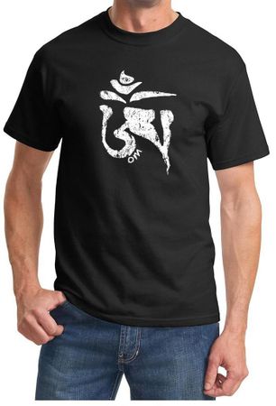 Mens Yoga Shirt White Tibetan Om Tee T-shirt
