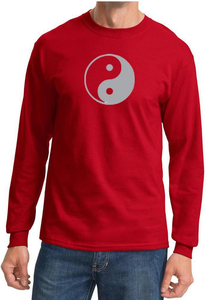Mens Yoga Shirt Yin Yang Big Print Meditation Long Sleeve Shirt Yin
