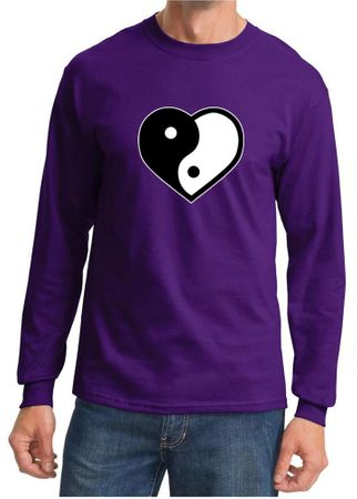 Mens Yoga Shirt Yin Yang Heart Long Sleeve Tee T-Shirt