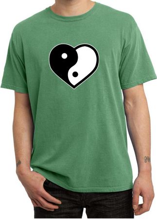 Mens Yoga Shirt Yin Yang Heart Pigment Dyed Tee T-Shirt