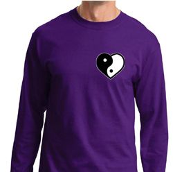 Mens Yoga Shirt Yin Yang Heart Pocket Print Long Sleeve Tee T-Shirt