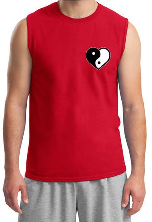 Mens Yoga Shirt Yin Yang Heart Pocket Print Muscle Tee T-Shirt
