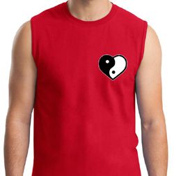 Mens Yoga Shirt Yin Yang Heart Pocket Print Muscle Tee T-Shirt