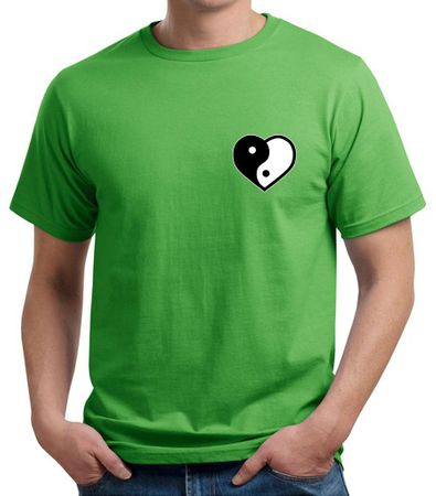 Mens Yoga Shirt Yin Yang Heart Pocket Print Organic Tee T-Shirt
