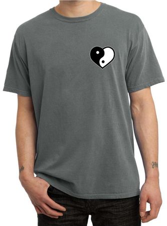 Mens Yoga Shirt Yin Yang Heart Pocket Print Pigment Dyed Tee T-Shirt