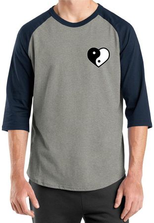 Mens Yoga Shirt Yin Yang Heart Pocket Print Raglan Tee T-Shirt