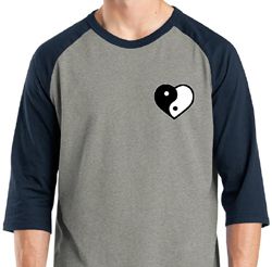 Mens Yoga Shirt Yin Yang Heart Pocket Print Raglan Tee T-Shirt