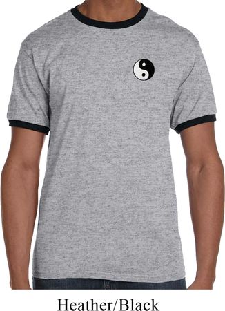 Mens Yoga Shirt Yin Yang Patch Pocket Print Ringer Tee T-Shirt
