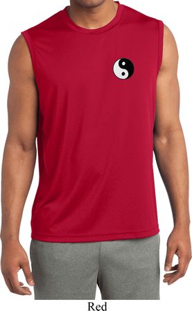 Mens Shirt Yin Yang Patch Pocket Print Sleeveless Moisture Wicking Tee