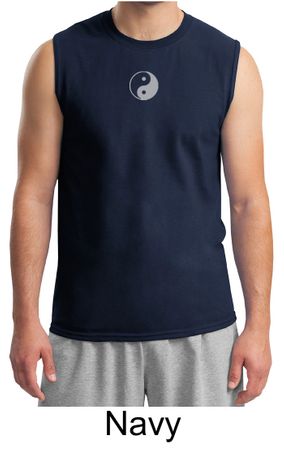 Mens Yoga Shirt Yin Yang Small Print Meditation Muscle Shirt