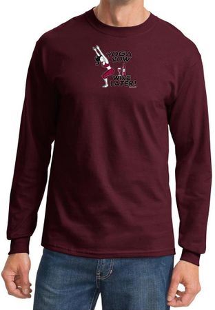 Mens Yoga Shirt Yoga Now Wine Later Long Sleeve Tee T-Shirt