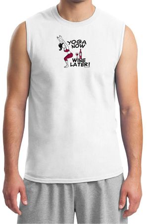 Mens Yoga Shirt Yoga Now Wine Later Muscle Tee T-Shirt