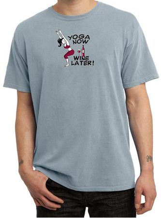 Mens Yoga Shirt Yoga Now Wine Later Pigment Dyed Tee T-Shirt