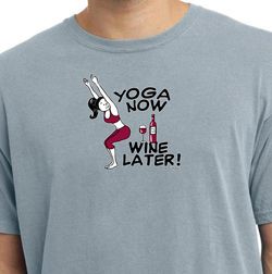 Mens Yoga Shirt Yoga Now Wine Later Pigment Dyed Tee T-Shirt