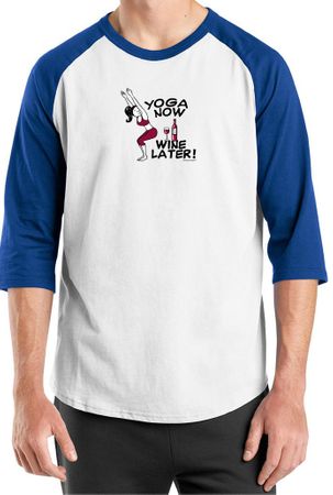 Mens Yoga Shirt Yoga Now Wine Later Raglan Tee T-Shirt