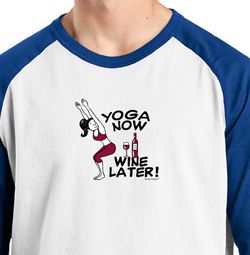 Mens Yoga Shirt Yoga Now Wine Later Raglan Tee T-Shirt