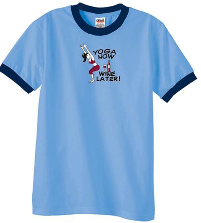 Mens Yoga Shirt Yoga Now Wine Later Ringer Tee T-Shirt