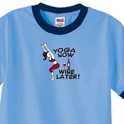 Mens Yoga Shirt Yoga Now Wine Later Ringer Tee T-Shirt