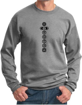 Mens Yoga Sweatshirt 7 Chakras Black Print Sweat Shirt