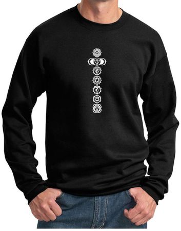 Mens Yoga Sweatshirt 7 Chakras White Print Sweat Shirt