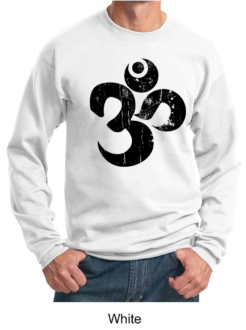 Mens Yoga Sweatshirt Black Distressed OM Sweat Shirt Black Distressed