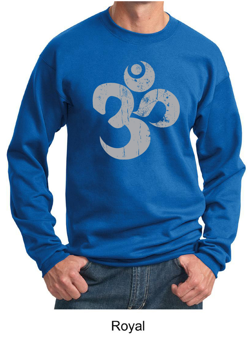 Mens Yoga Sweatshirt Grey Distressed OM Sweat Shirt Grey Distressed