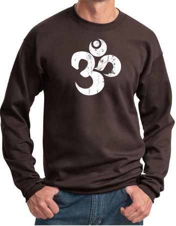 Mens Yoga Sweatshirt White Distressed OM Sweat Shirt