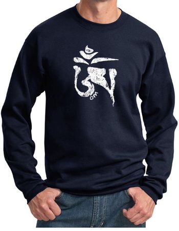 Mens Yoga Sweatshirt White Tibetan Om Sweat Shirt