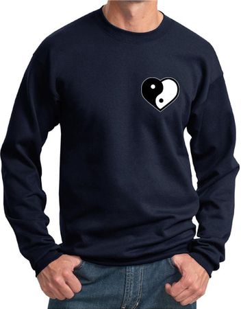 Mens Yoga Sweatshirt Yin Yang Heart Pocket Print Sweat Shirt