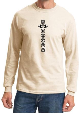 Mens Yoga T-shirt 7 Chakras Black Print Long Sleeve Shirt