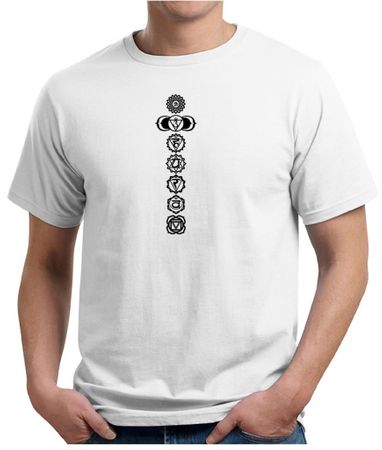 Mens Yoga T-shirt 7 Chakras Black Print Organic Shirt
