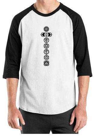 Mens Yoga T-shirt 7 Chakras Black Print Raglan Shirt