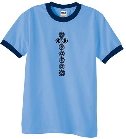 Mens Yoga T-shirt 7 Chakras Black Print Ringer Shirt