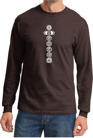 Mens Yoga T-shirt 7 Chakras White Print Long Sleeve Shirt