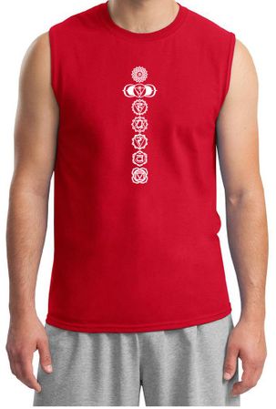 Mens Yoga T-shirt 7 Chakras White Print Muscle Shirt