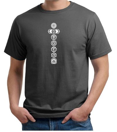 Mens Yoga T-shirt 7 Chakras White Print Organic Shirt