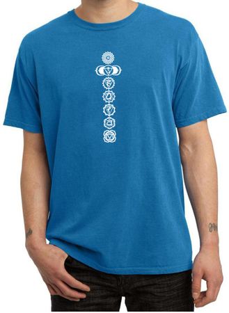 Mens Yoga T-shirt 7 Chakras White Print Pigment Dyed Shirt