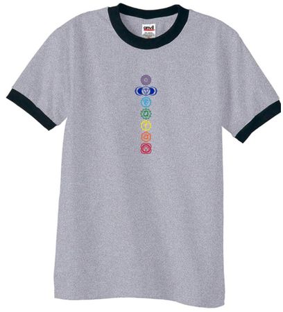 Mens Yoga T-shirt 7 Colored Chakras Ringer Shirt