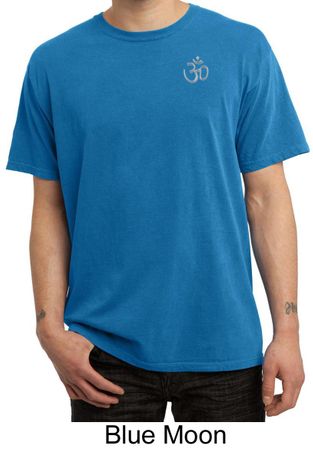 Mens Yoga T-shirt Aum Hindu Patch Pocket Print Pigment Dyed Tee Shirt