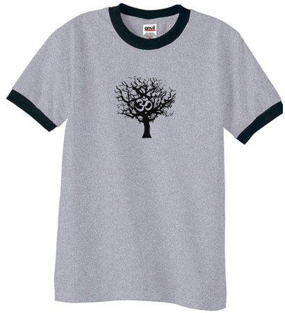Mens Yoga T-Shirt Black Tree of Life Ringer Shirt