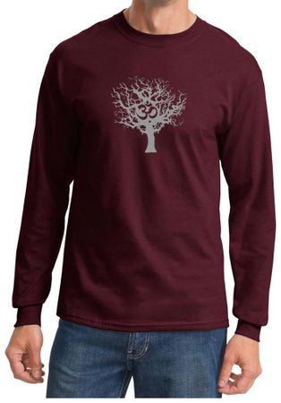 Mens Yoga T-shirt Grey Tree of Life Long Sleeve Shirt