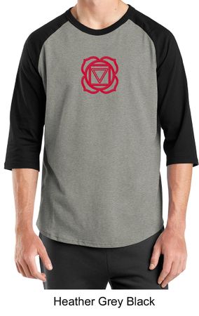 Mens Yoga T-shirt - Muladhara Root Chakra 3/4 Sleeve Raglan Shirt