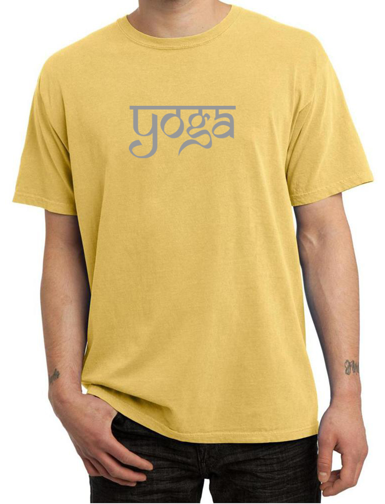 Mens Yoga Tshirt Sanskrit Yoga Text Pigment Dyed Shirt Sanskrit Yoga