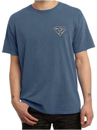 Mens Yoga T-Shirt Super OM Pocket Print Pigment Dyed Tee Shirt